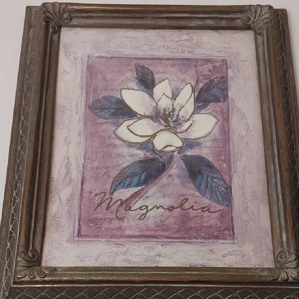 Magnolia Flower Wall Art in Purple and Blue Frame